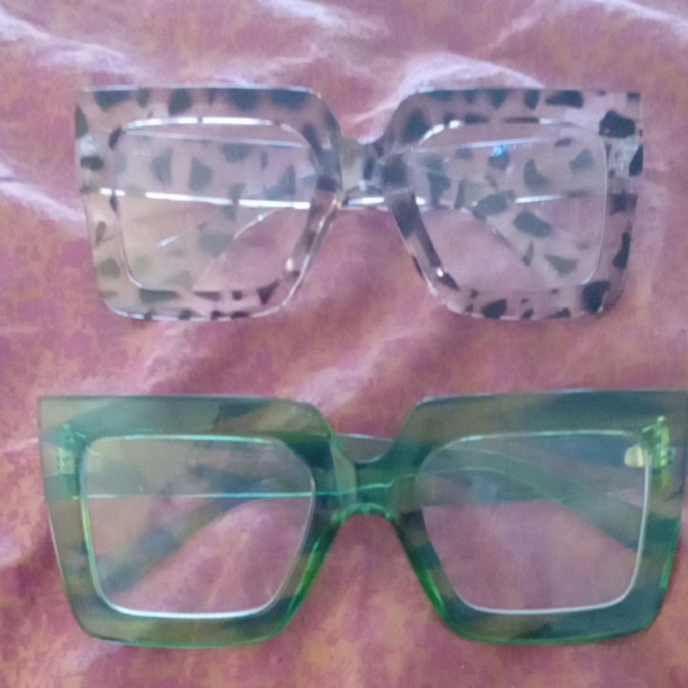 Two Oversized Square Fashion Sunglass Frames - Tortoise & Green